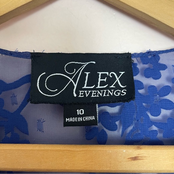 NWT New Alex Evenings Royal Blue Tea-Length Jacket Dress with Tulip Hem Skirt 10 - Picture 6 of 7